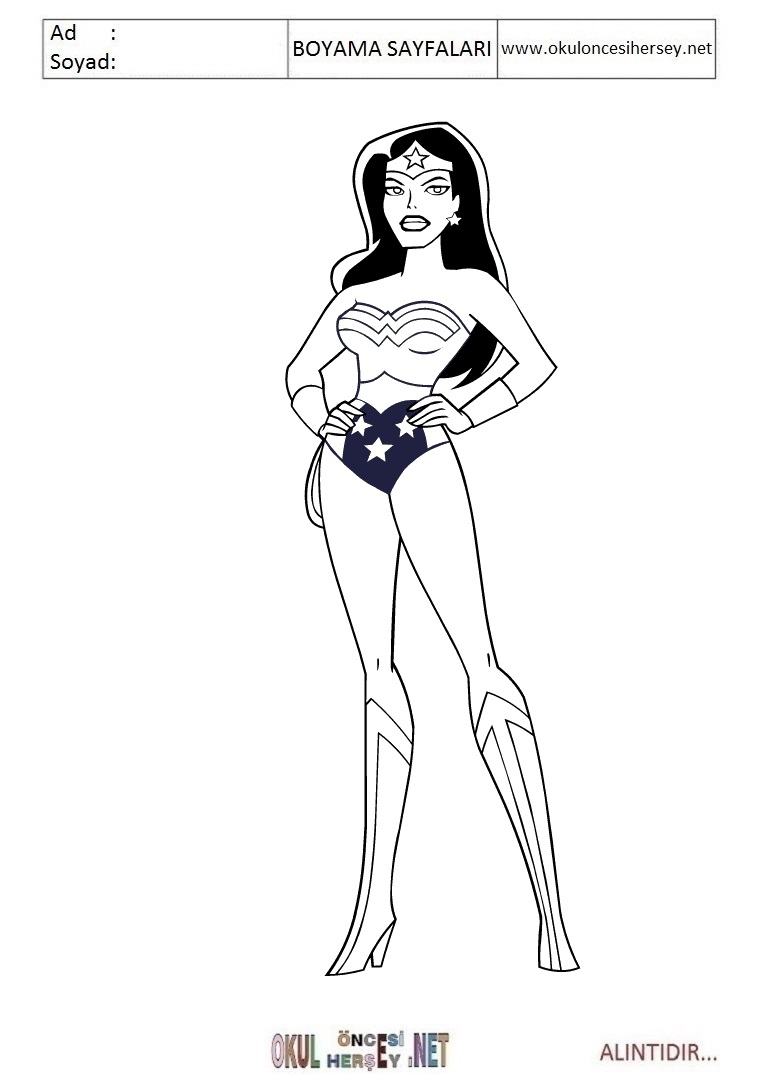 Çocuklar İçin Wonder Women Boyama Sayfaları 