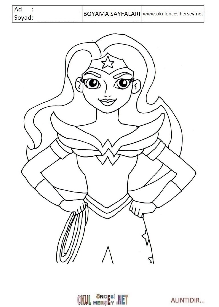 Çocuklar İçin Wonder Women Boyama Sayfaları 