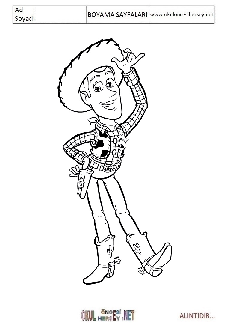 Çocuklar İçin Woody Boyama Sayfaları 