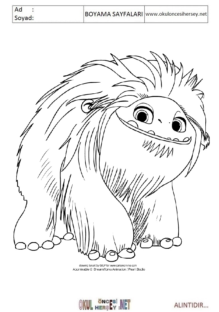Çocuklar İçin Yeti Boyama Sayfaları 