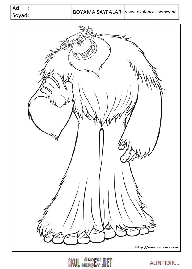 Çocuklar İçin Yeti Boyama Sayfaları 