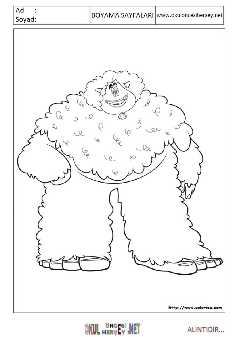 Çocuklar İçin Yeti Boyama Sayfaları 