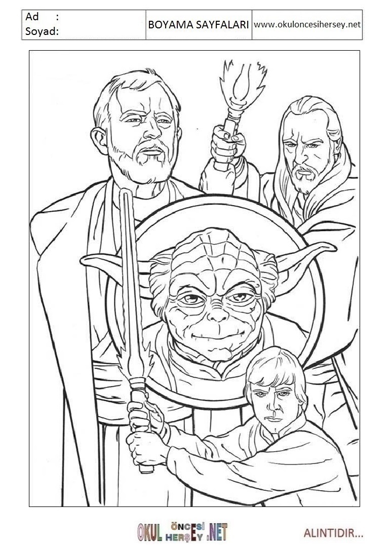 Çocuklar İçin Yoda Boyama Sayfaları 