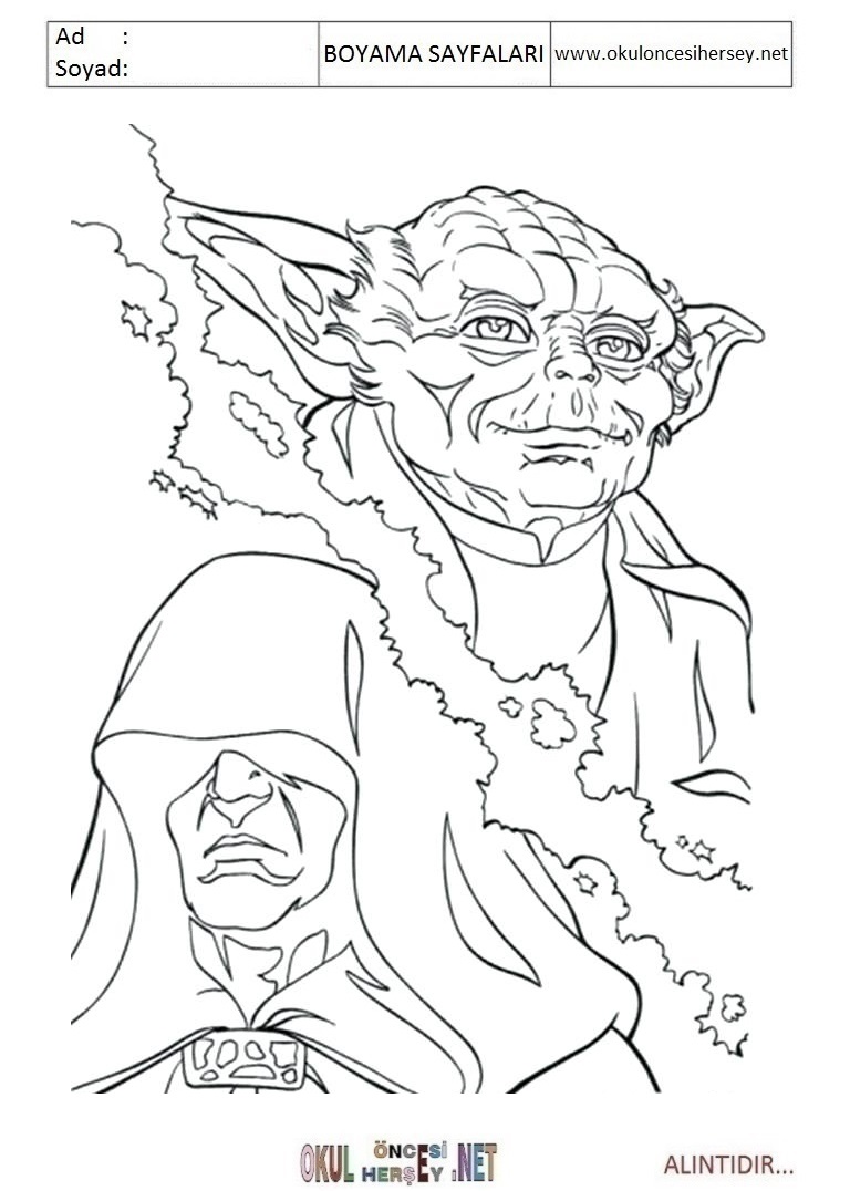 Çocuklar İçin Yoda Boyama Sayfaları 
