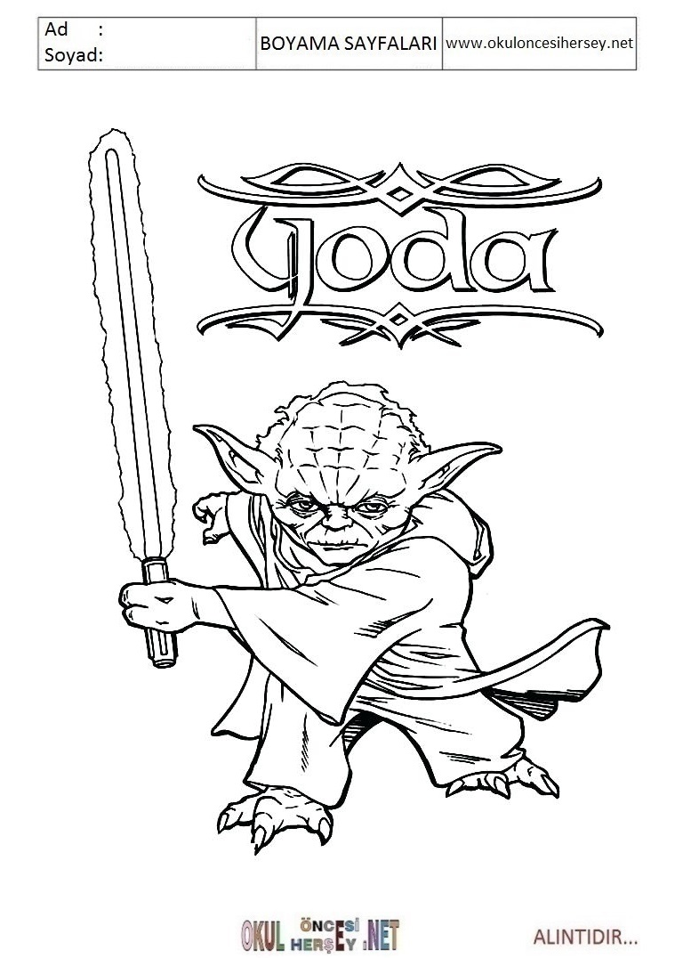 Çocuklar İçin Yoda Boyama Sayfaları 