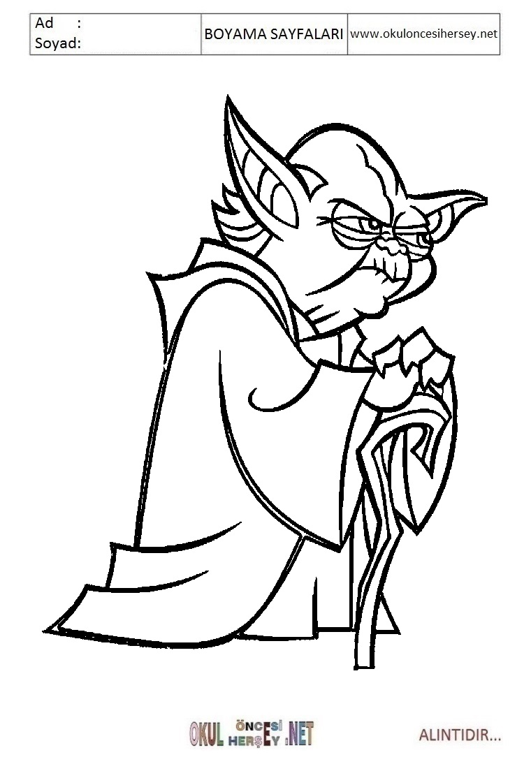 Çocuklar İçin Yoda Boyama Sayfaları 