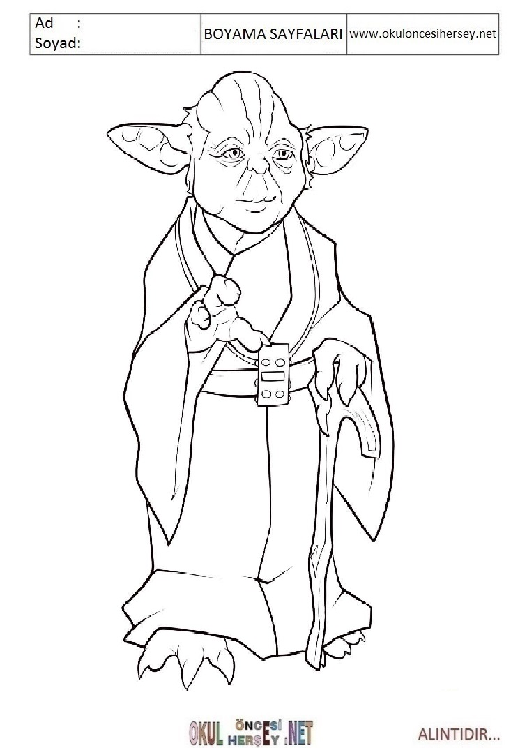 Çocuklar İçin Yoda Boyama Sayfaları 