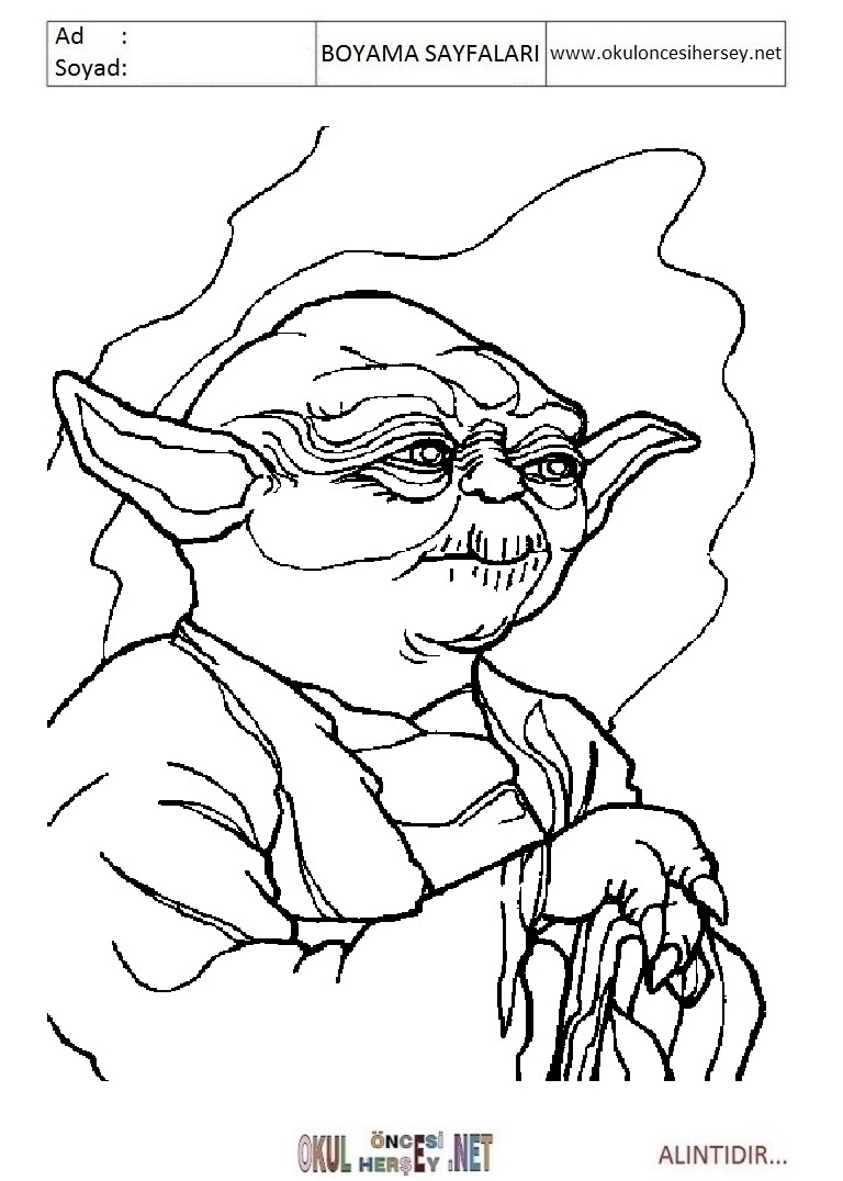 Çocuklar İçin Yoda Boyama Sayfaları 
