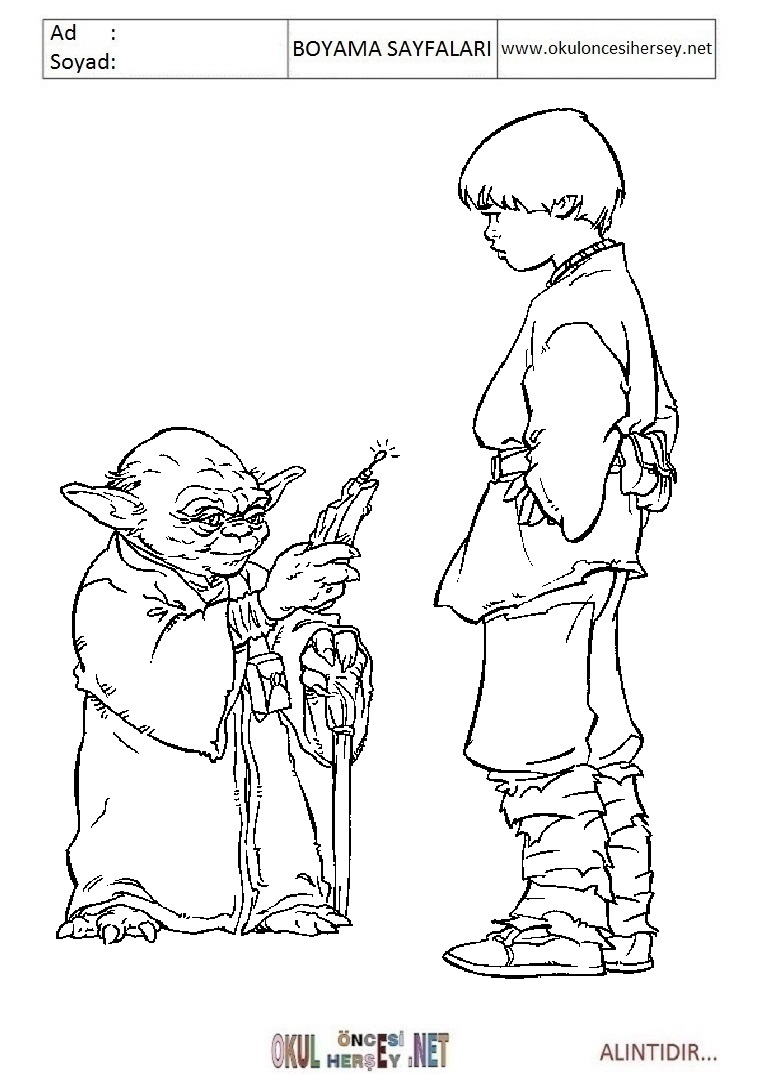 Çocuklar İçin Yoda Boyama Sayfaları 