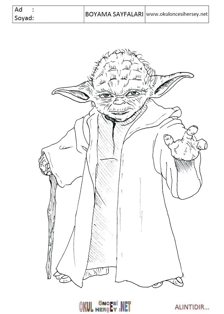 Çocuklar İçin Yoda Boyama Sayfaları 
