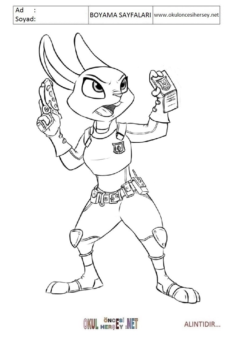 Çocuklar İçin Zootopia Boyama Sayfaları 