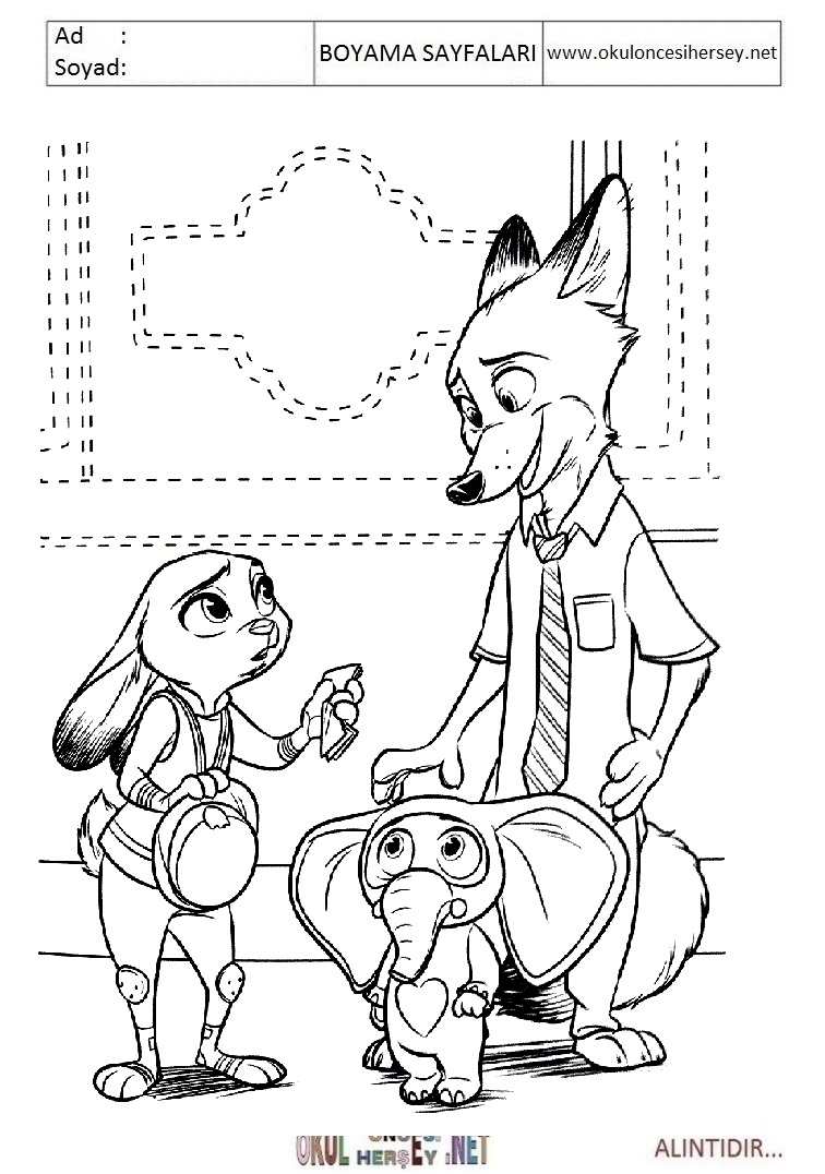 Çocuklar İçin Zootopia Boyama Sayfaları 