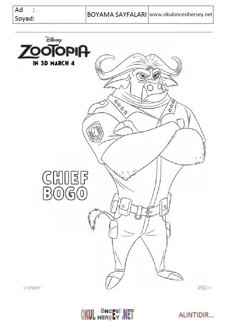 Çocuklar İçin Zootopia Boyama Sayfaları 