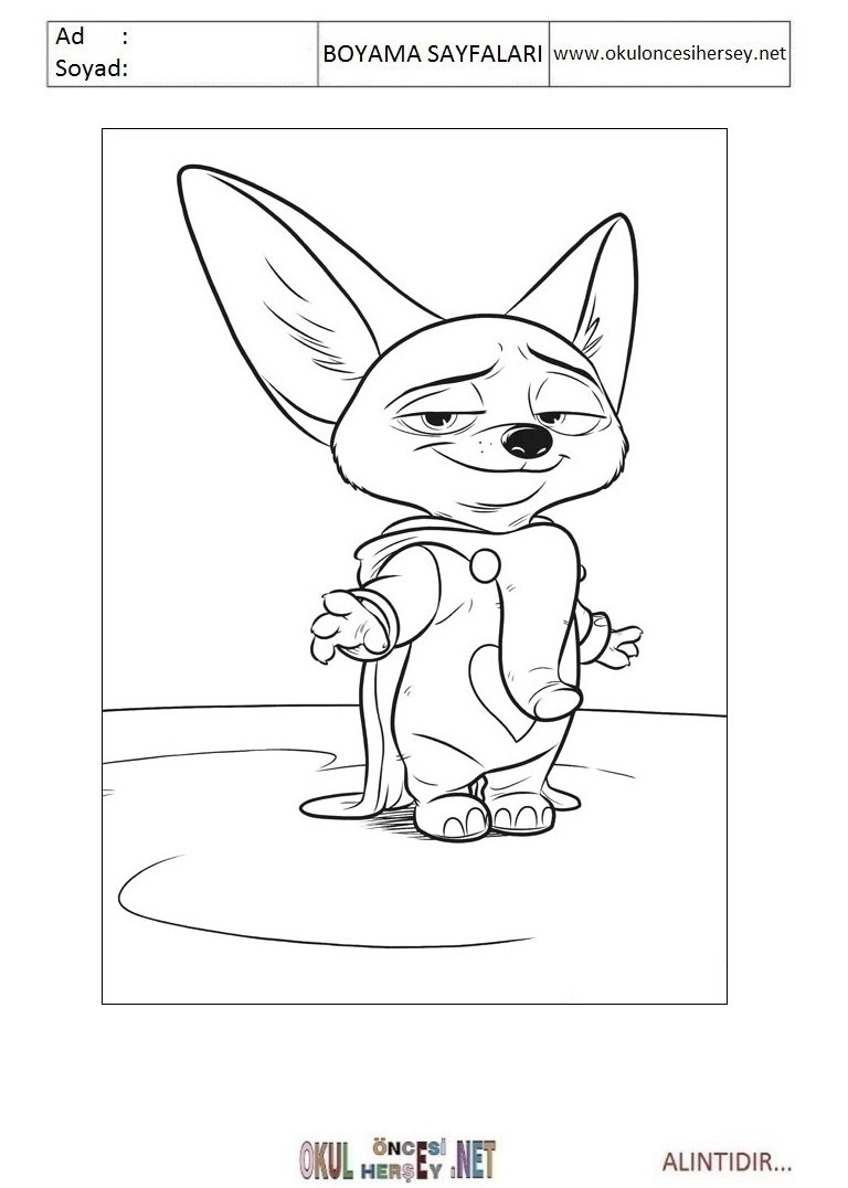 Çocuklar İçin Zootopia Boyama Sayfaları 