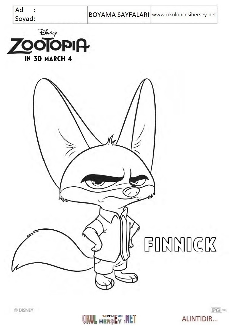 Çocuklar İçin Zootopia Boyama Sayfaları 