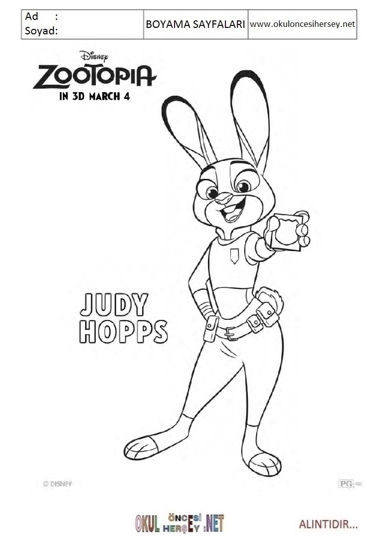 Çocuklar İçin Zootopia Boyama Sayfaları 