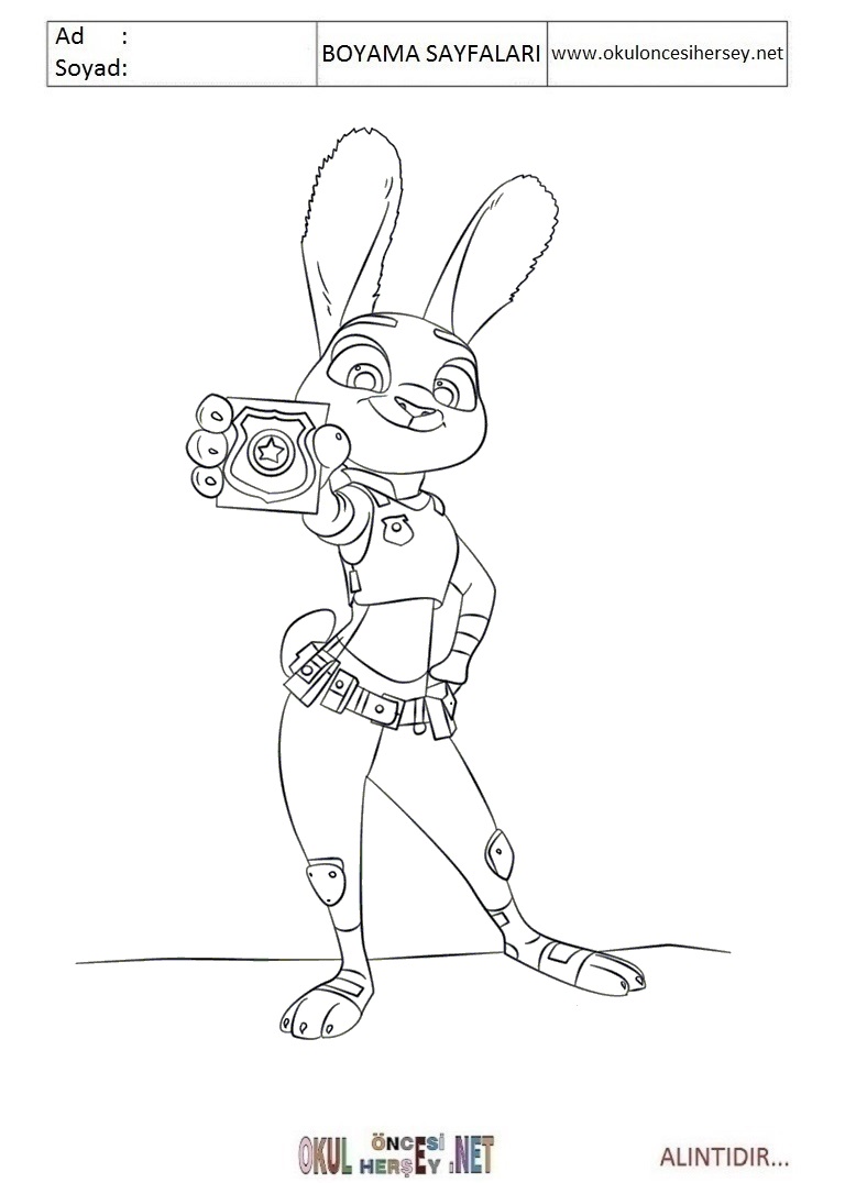 Çocuklar İçin Zootopia Boyama Sayfaları 