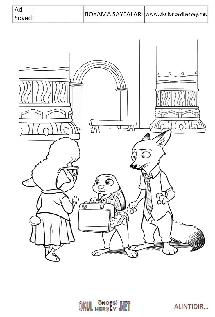 Çocuklar İçin Zootopia Boyama Sayfaları 