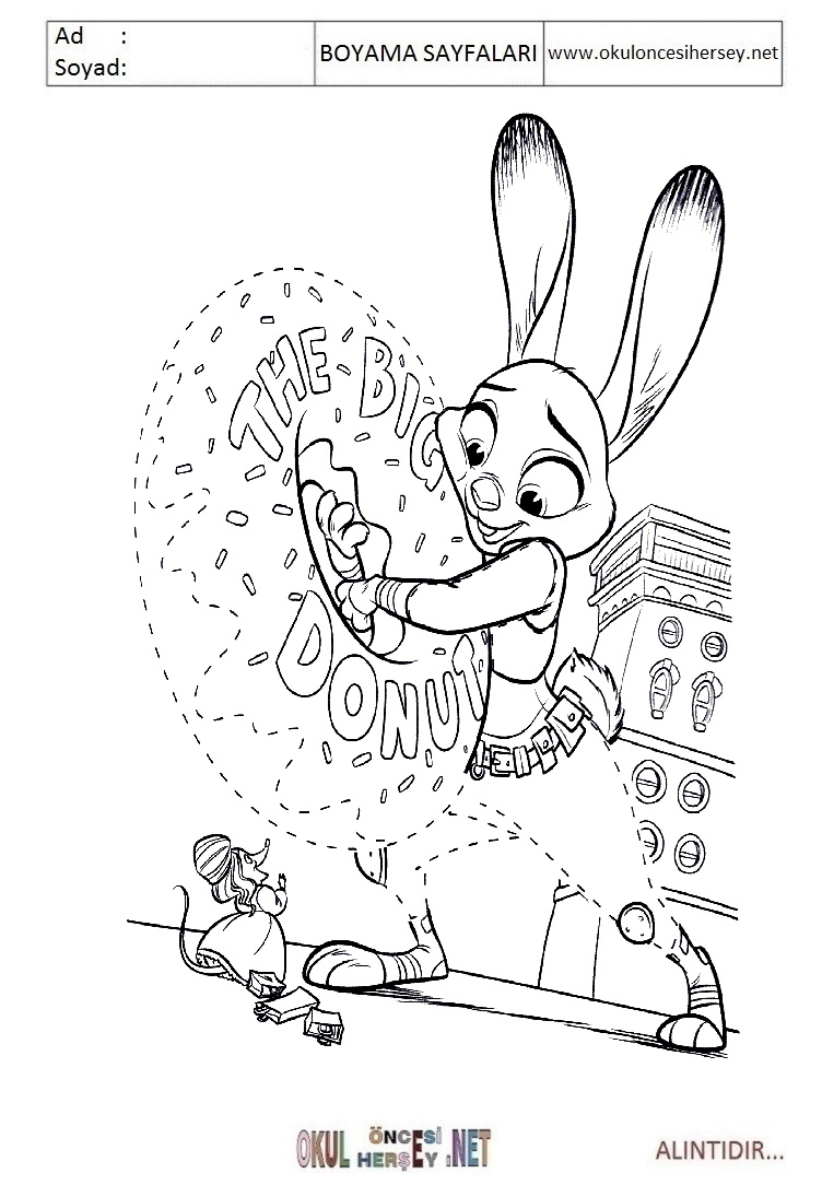 Çocuklar İçin Zootopia Boyama Sayfaları 