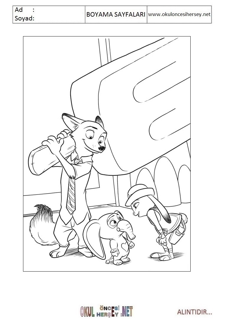 Çocuklar İçin Zootopia Boyama Sayfaları 