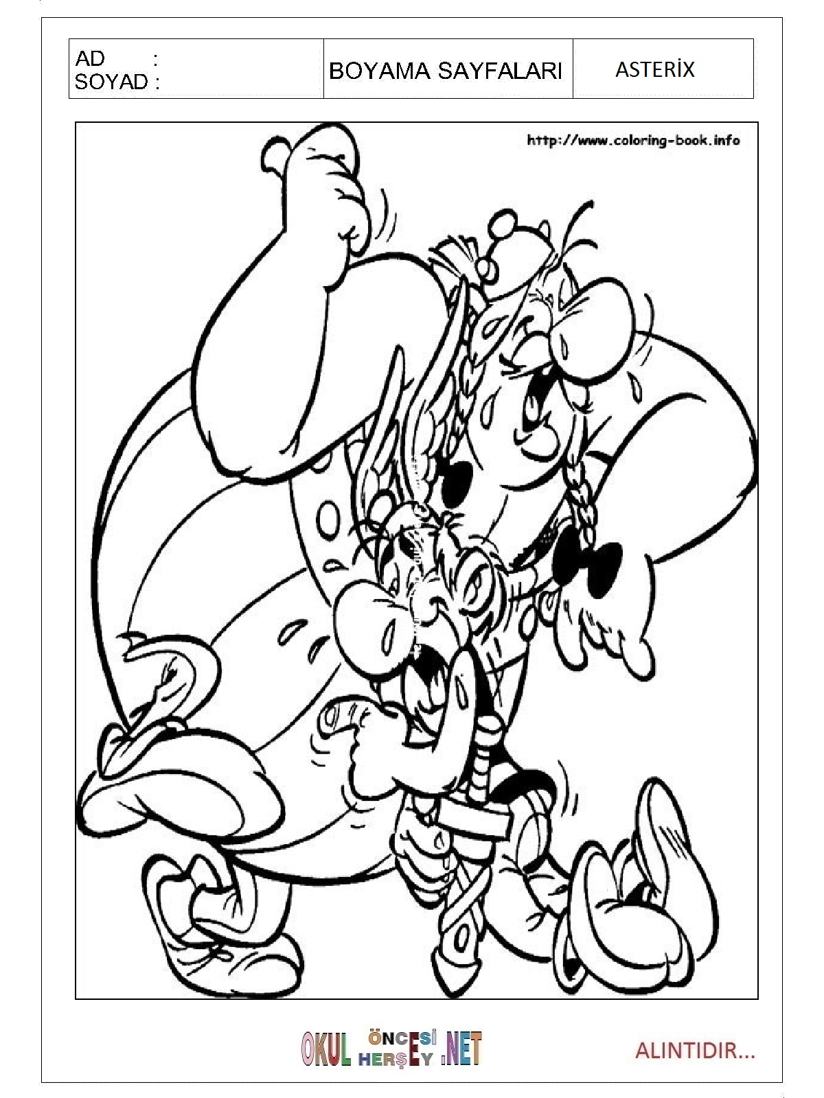 Çocuklar İçin Asterix Boyama Sayfaları 