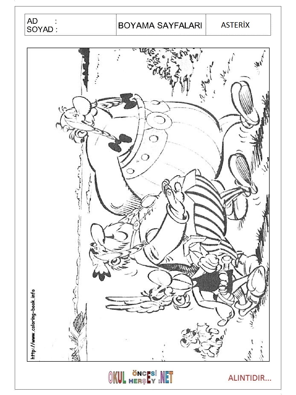 Çocuklar İçin Asterix Boyama Sayfaları 
