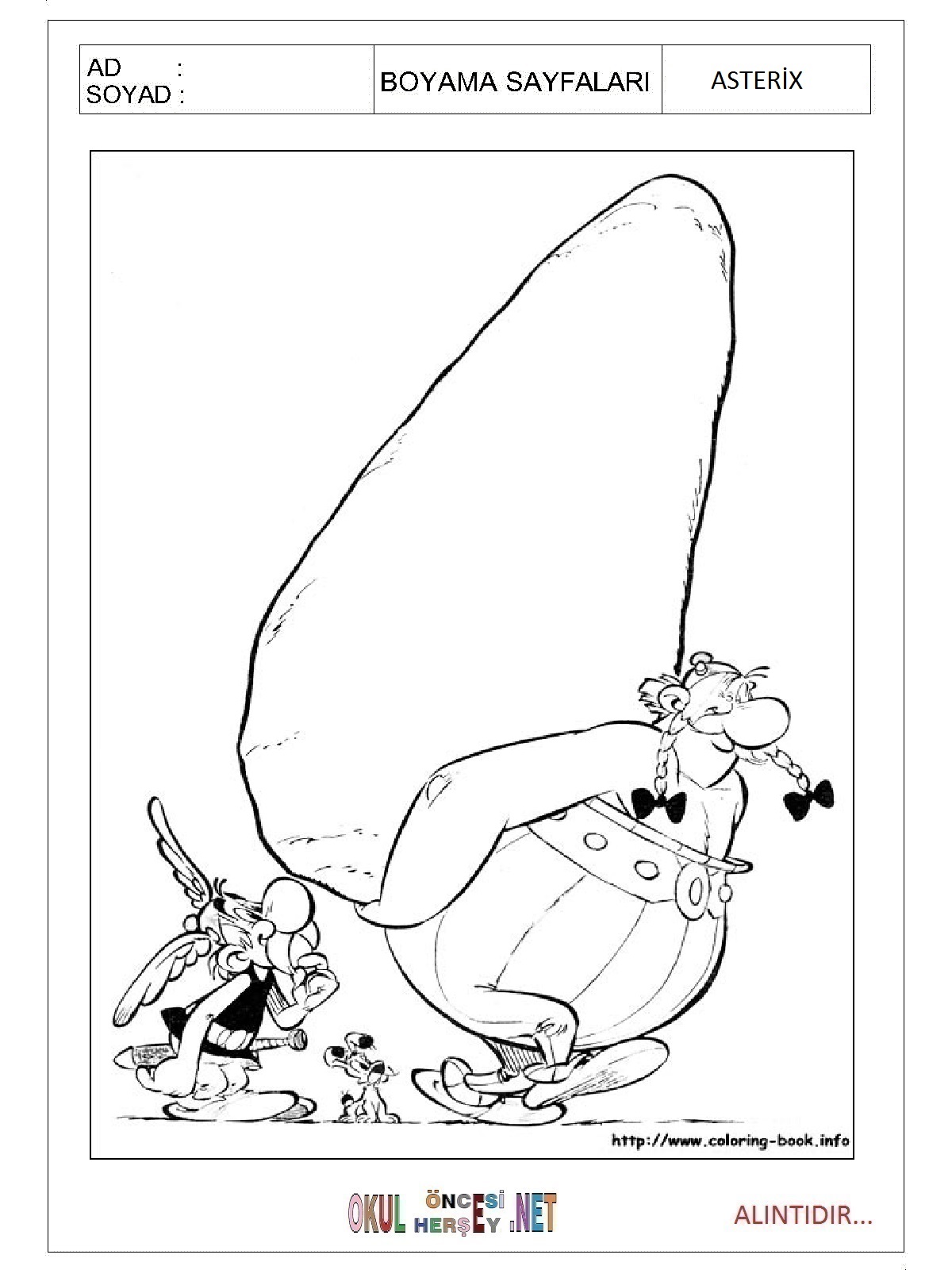 Çocuklar İçin Asterix Boyama Sayfaları 
