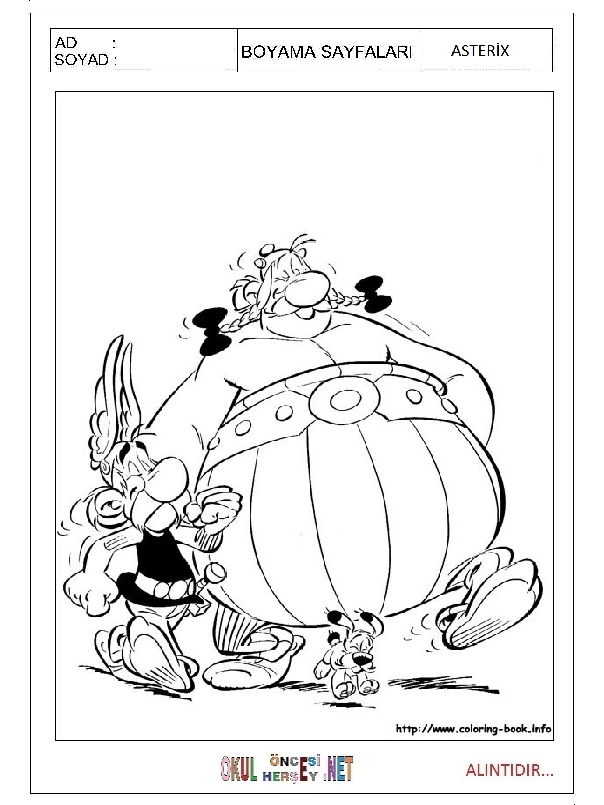 Çocuklar İçin Asterix Boyama Sayfaları 