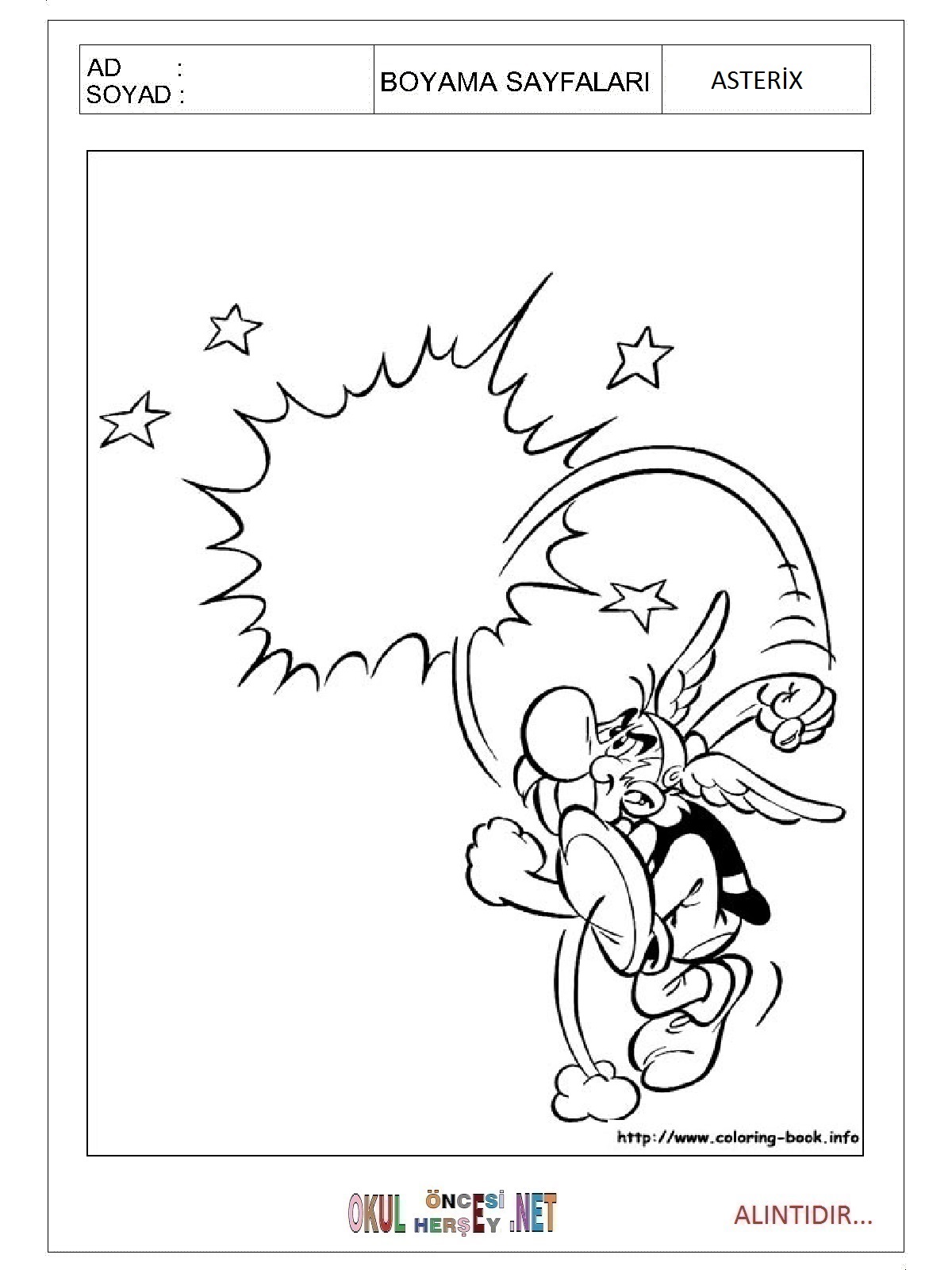 Çocuklar İçin Asterix Boyama Sayfaları 