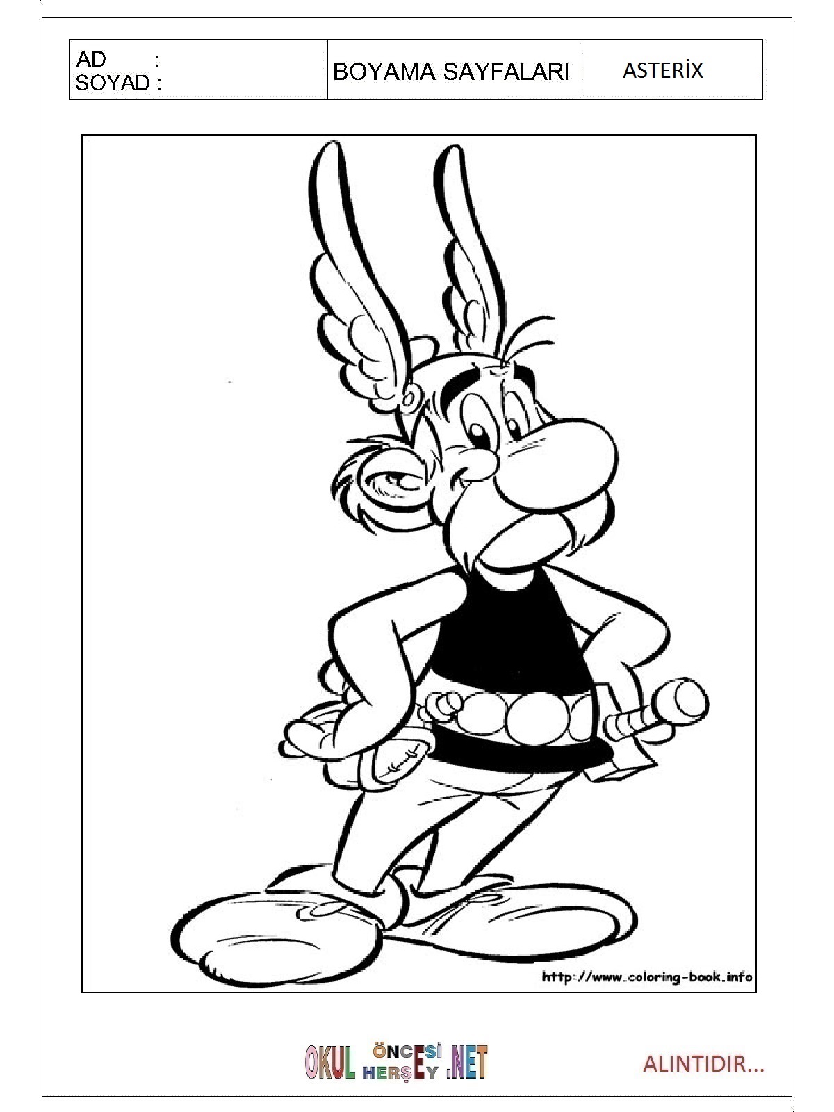 Çocuklar İçin Asterix Boyama Sayfaları 