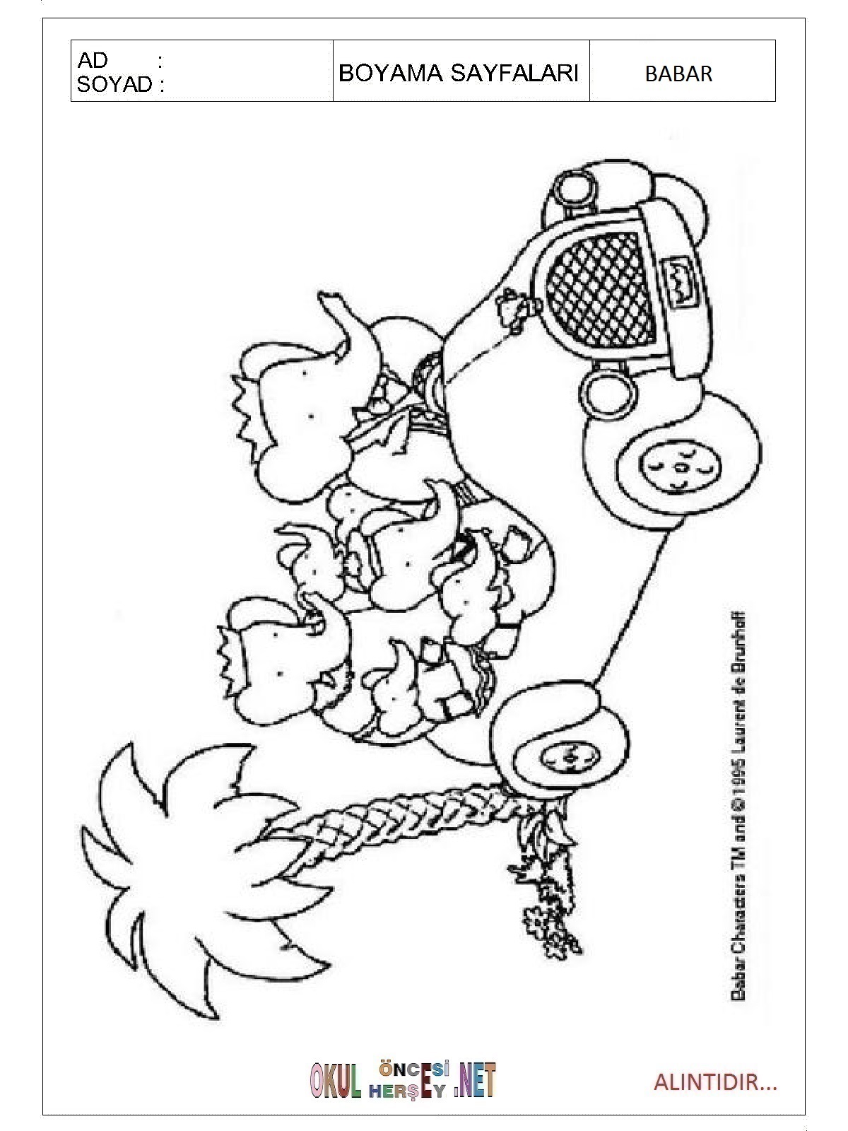 Çocuklar İçin Babar Boyama Sayfaları 