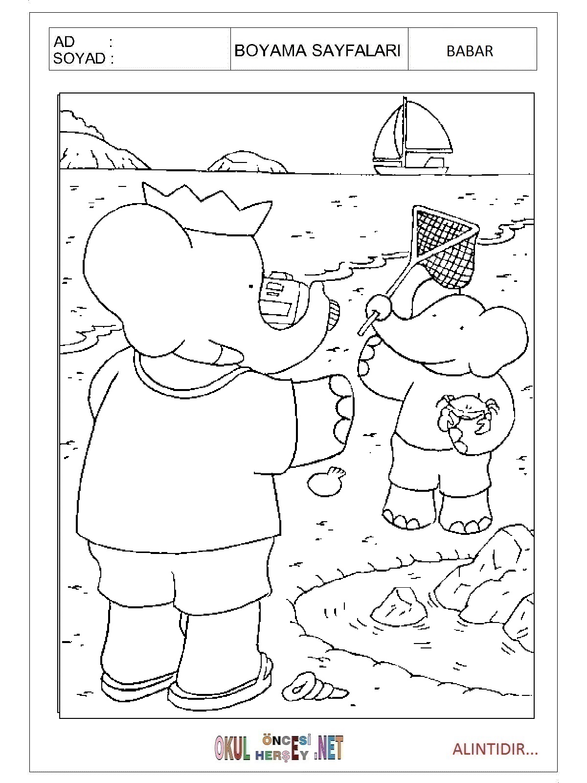 Çocuklar İçin Babar Boyama Sayfaları 