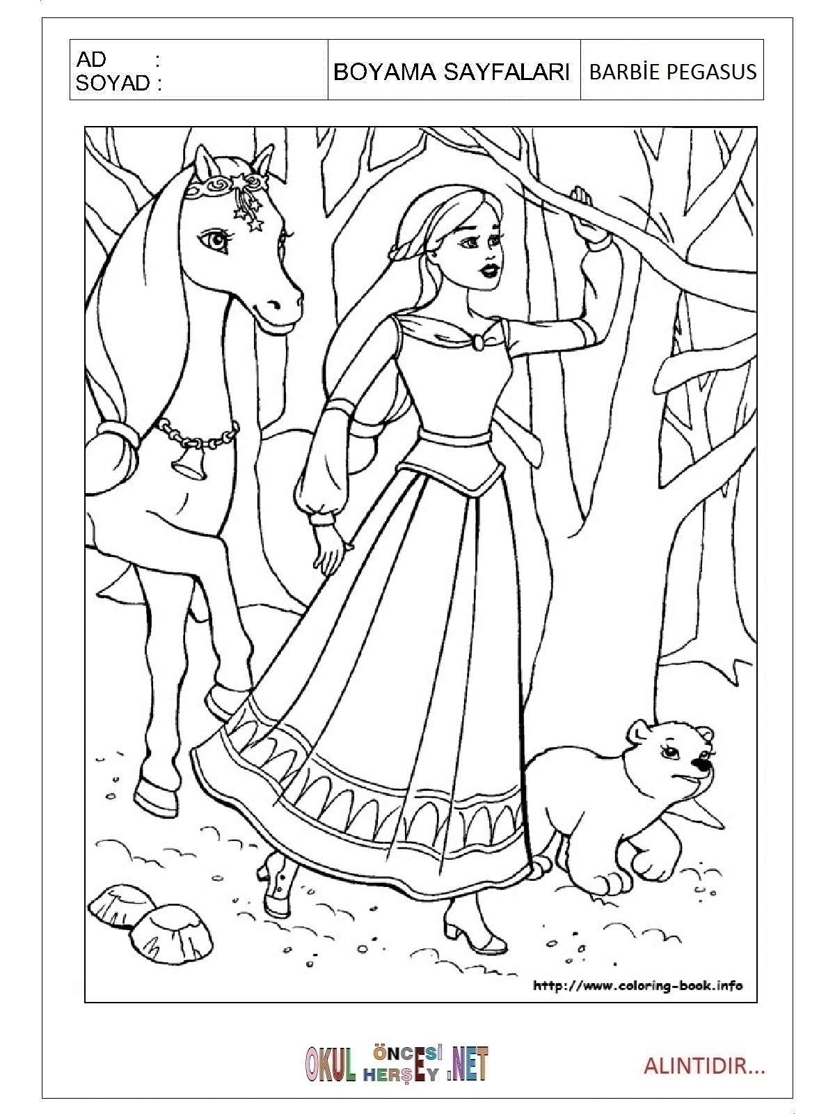 Çocuklar İçin Barbie Pegasus Boyama Sayfaları 
