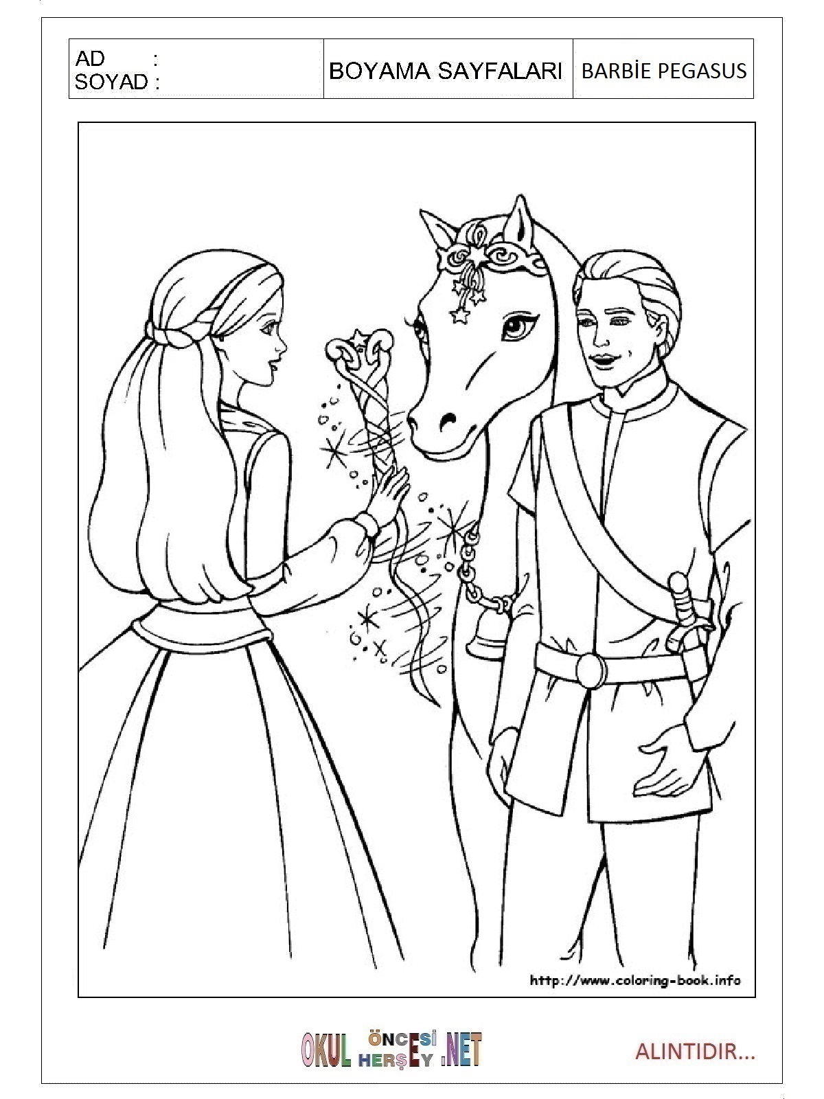 Çocuklar İçin Barbie Pegasus Boyama Sayfaları 