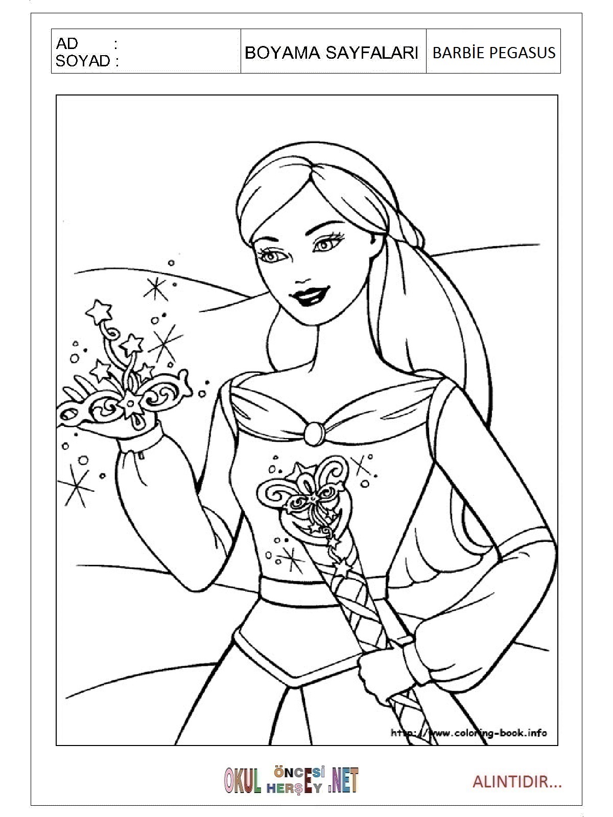 Çocuklar İçin Barbie Pegasus Boyama Sayfaları 