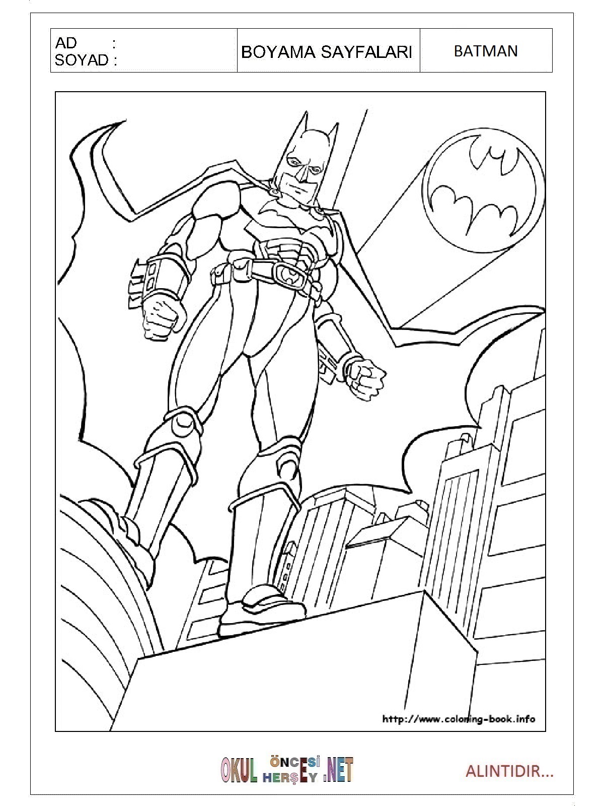 Çocuklar İçin Batman Boyama Sayfaları 