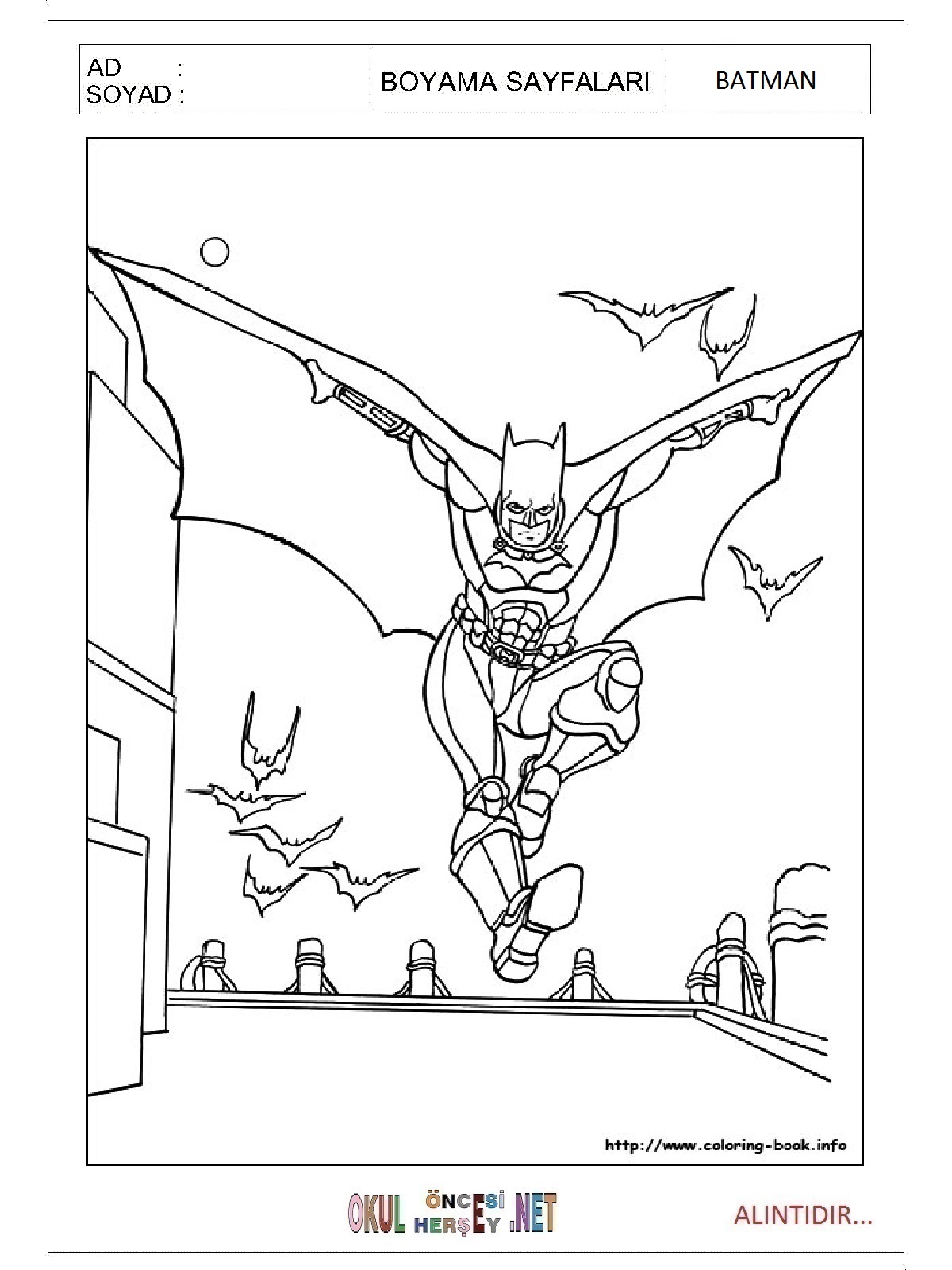 Çocuklar İçin Batman Boyama Sayfaları 