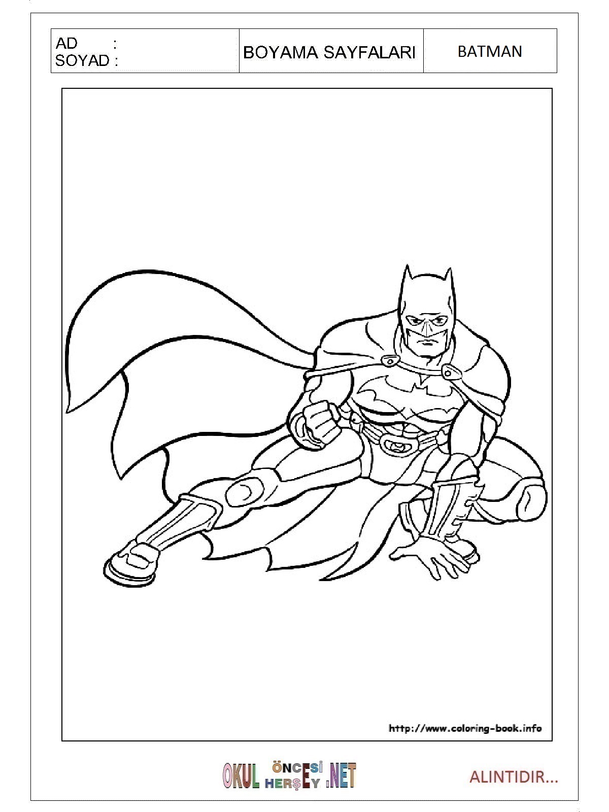 Çocuklar İçin Batman Boyama Sayfaları 