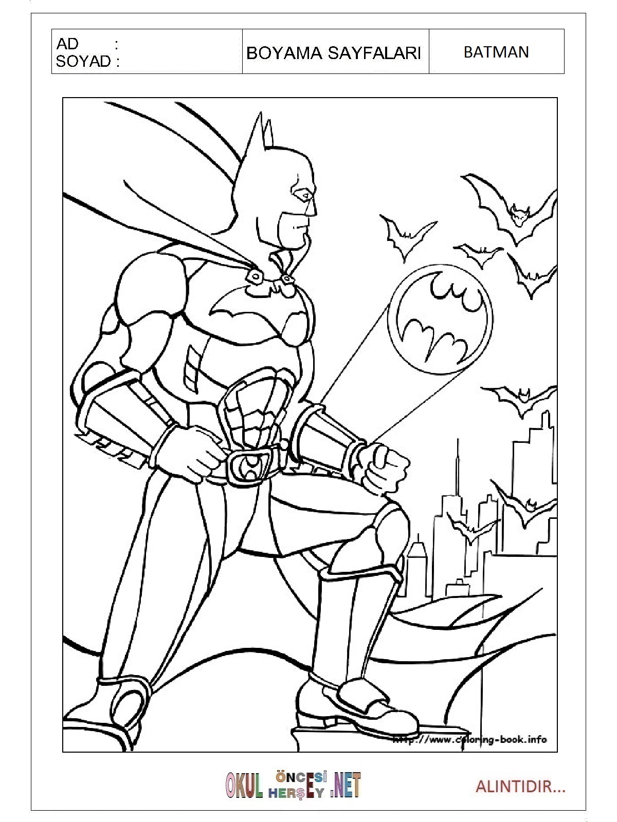 Çocuklar İçin Batman Boyama Sayfaları 