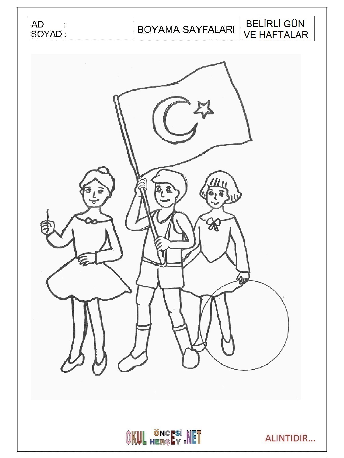 Çocuklar İçin 19-Mayıs Boyama Sayfaları 
