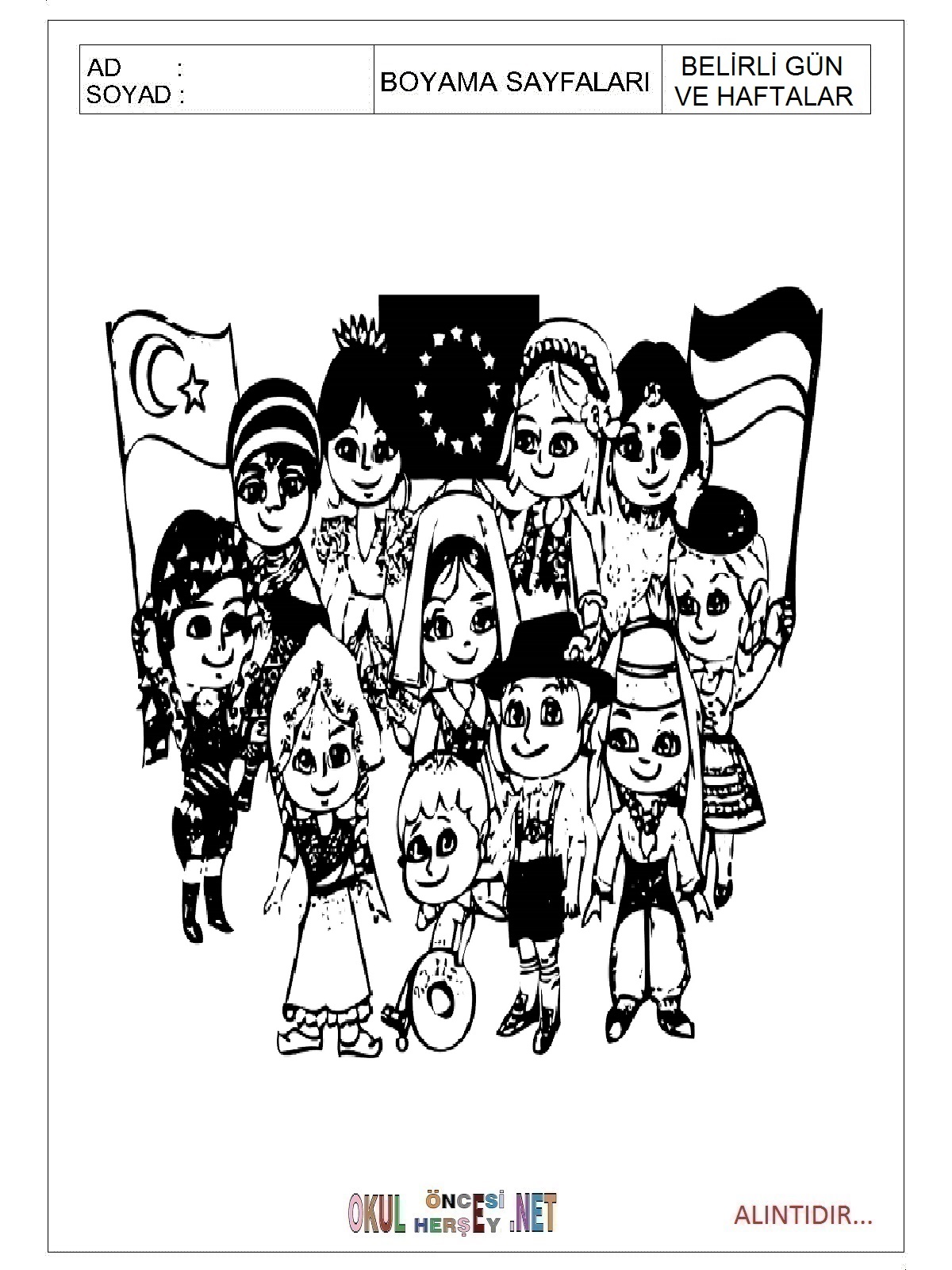 Çocuklar İçin 23-Nisan Boyama Sayfaları 