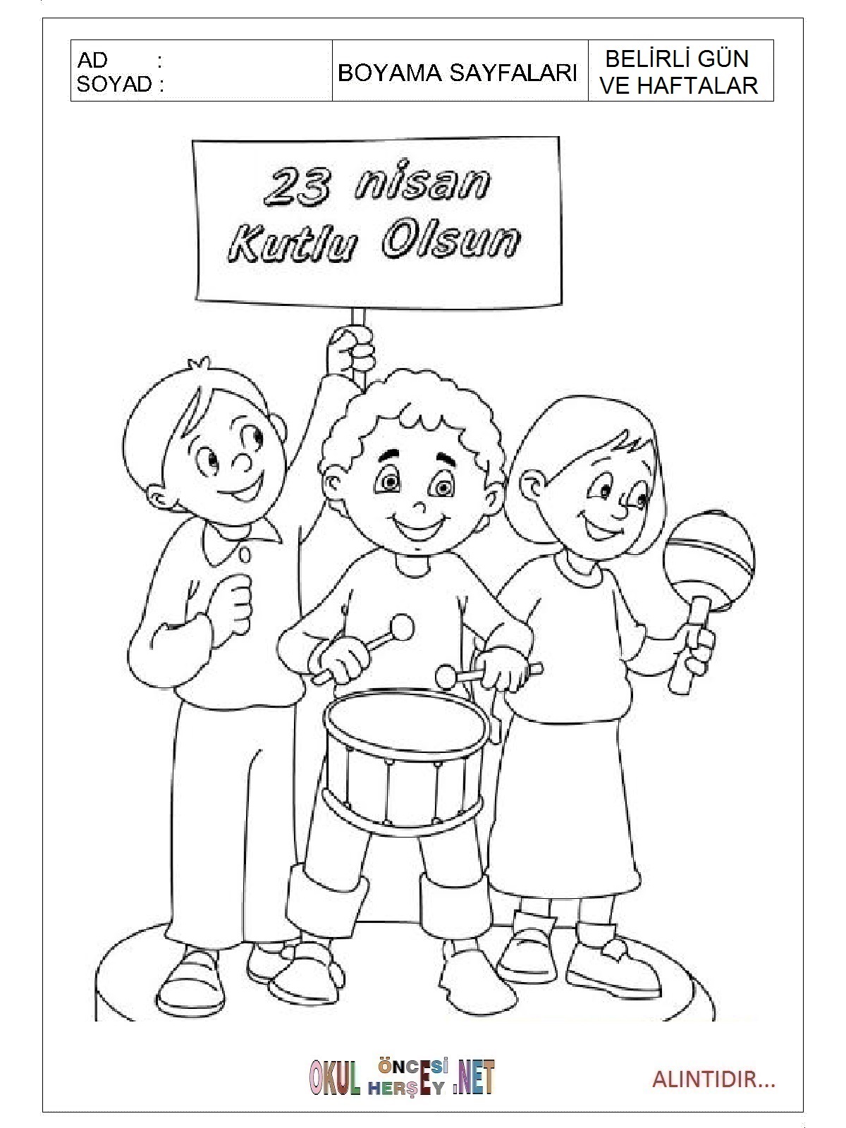 Çocuklar İçin 23-Nisan Boyama Sayfaları 