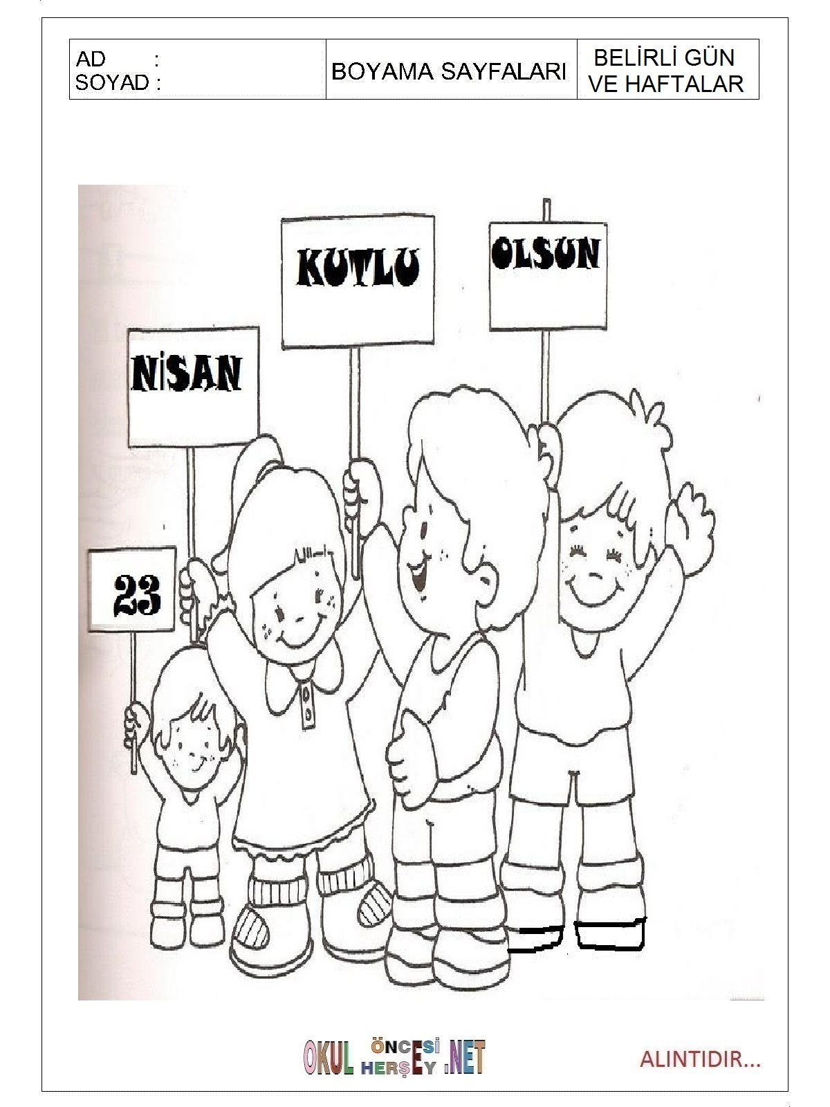 Çocuklar İçin 23-Nisan Boyama Sayfaları 