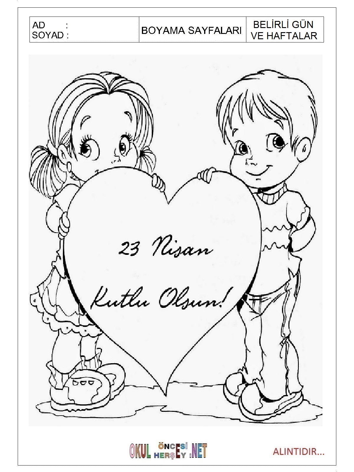 Çocuklar İçin 23-Nisan Boyama Sayfaları 