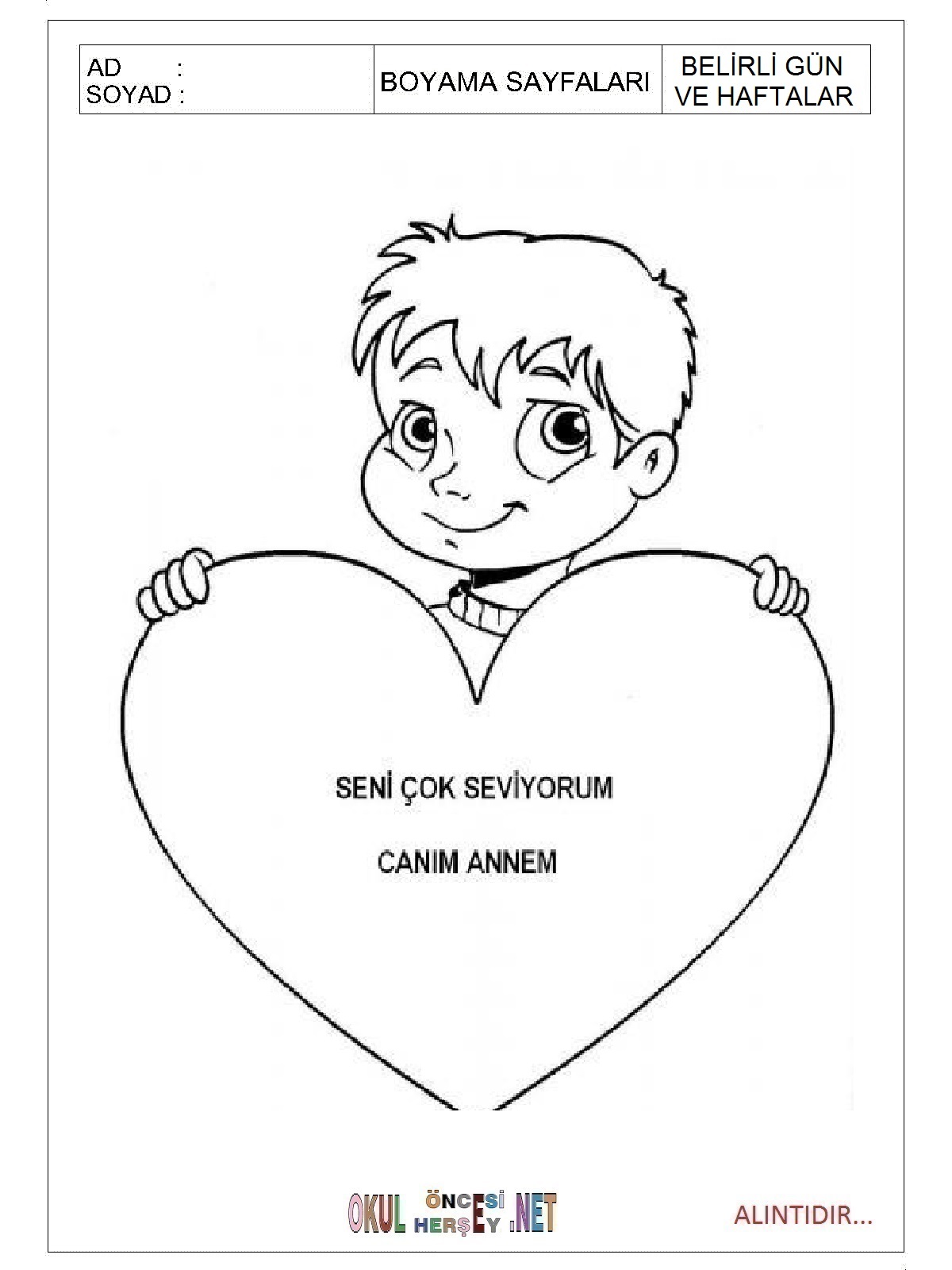 Çocuklar İçin Anneler-Günü Boyama Sayfaları 