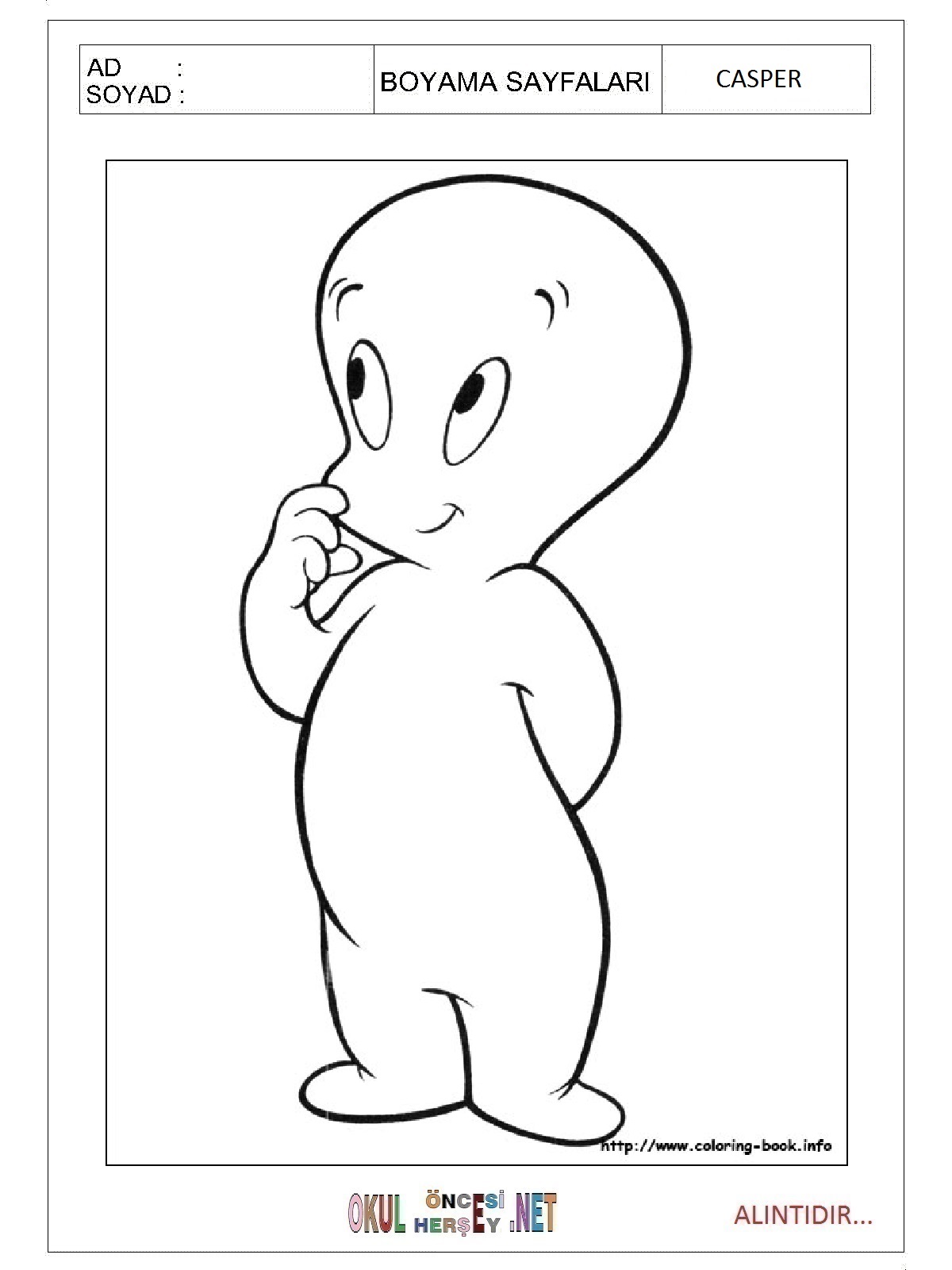 Çocuklar İçin Casper Boyama Sayfaları 