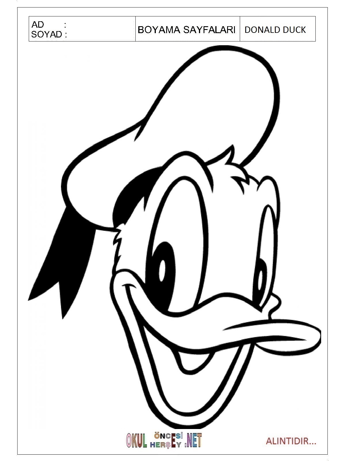 Çocuklar İçin Donald Duck Boyama Sayfaları 