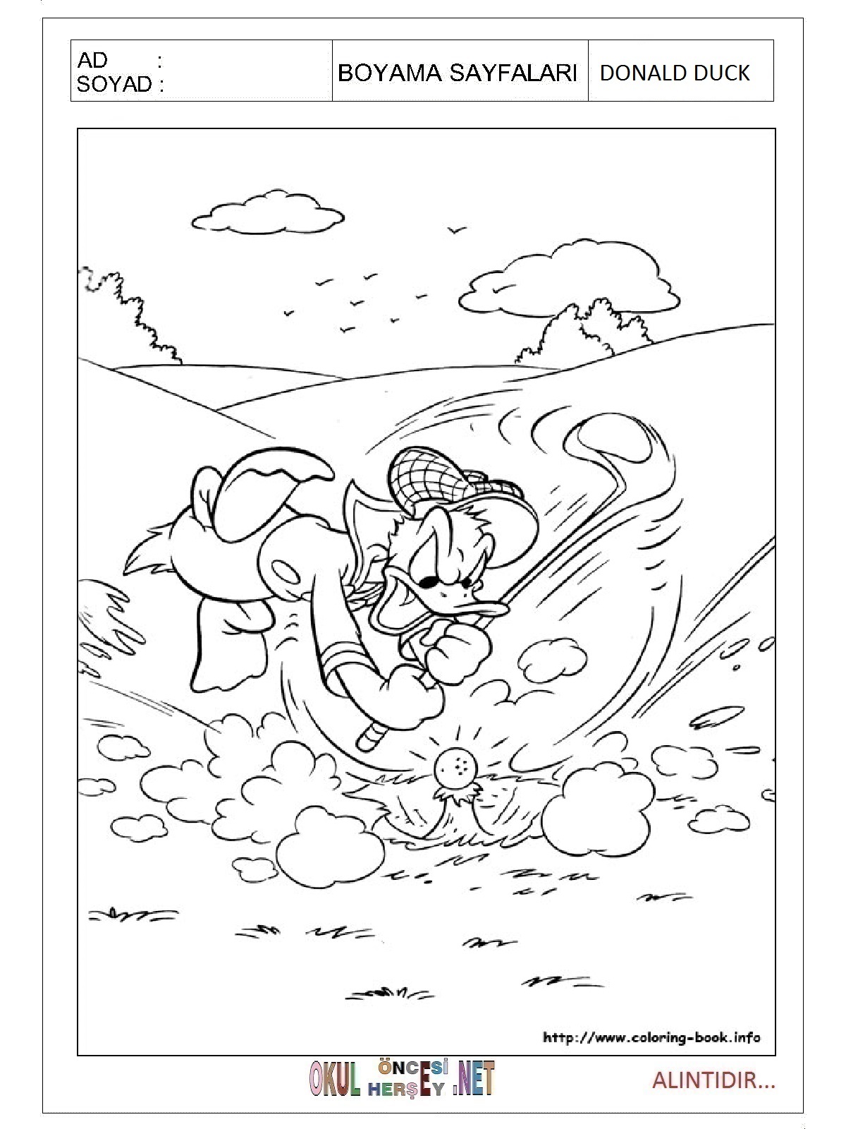 Çocuklar İçin Donald Duck Boyama Sayfaları 