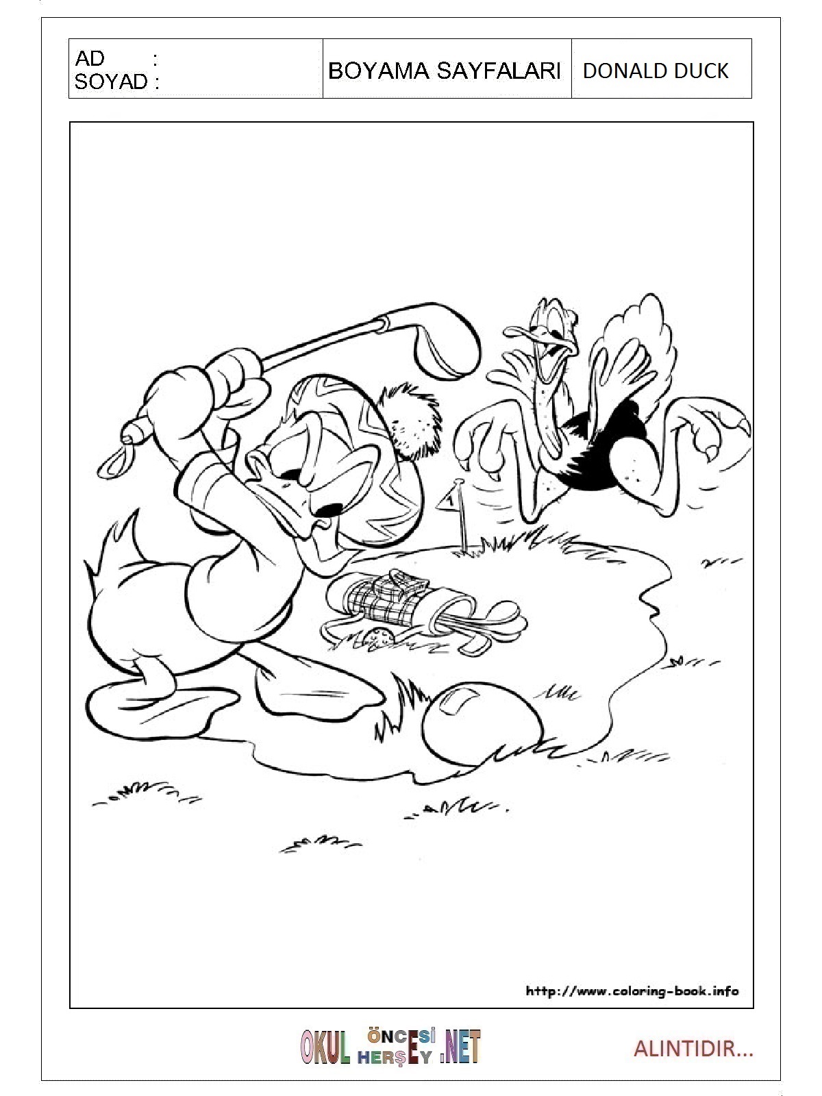 Çocuklar İçin Donald Duck Boyama Sayfaları 