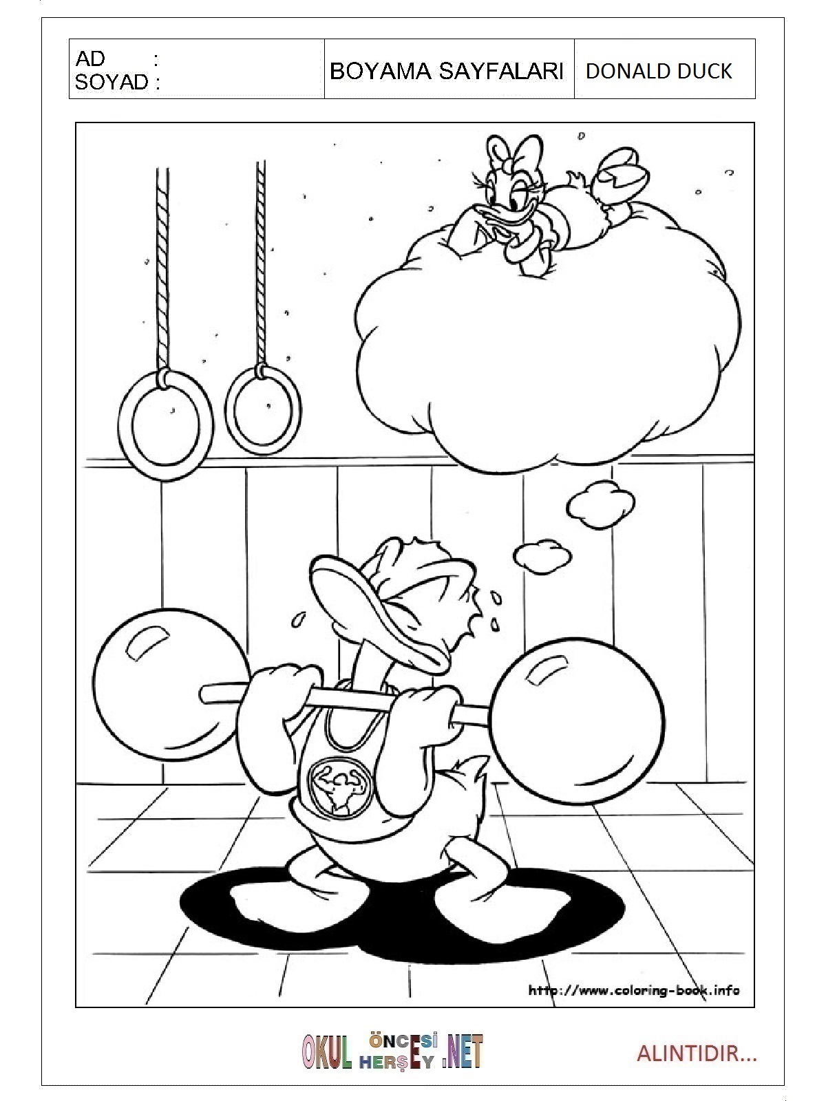 Çocuklar İçin Donald Duck Boyama Sayfaları 